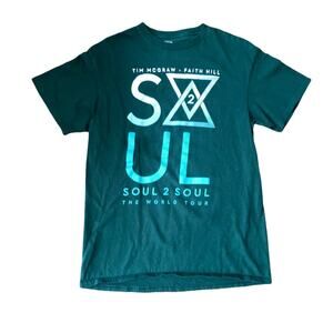Soul 2 Soul Tim McGraw Faith Hill Tour T-Shirt Medium Crewneck Green Unisex